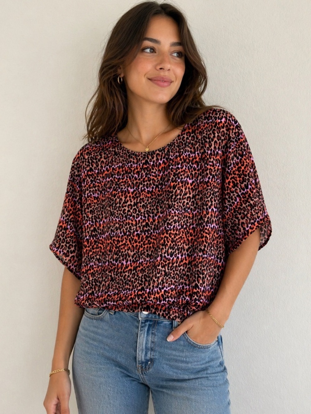 Lily Start  Multi Color Animal Print Blouse  Size XS